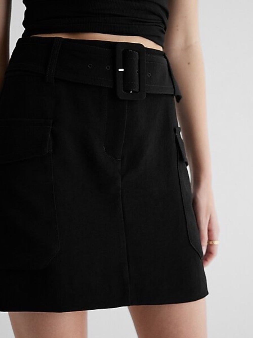 Express Super High Waisted Belted Cargo Mini Skirt
